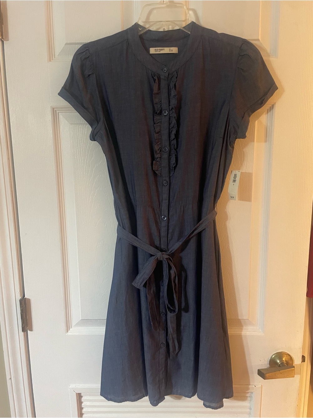 Old Navy Dark Navy Ruffle-Front Tie-Waist Mini Dress
